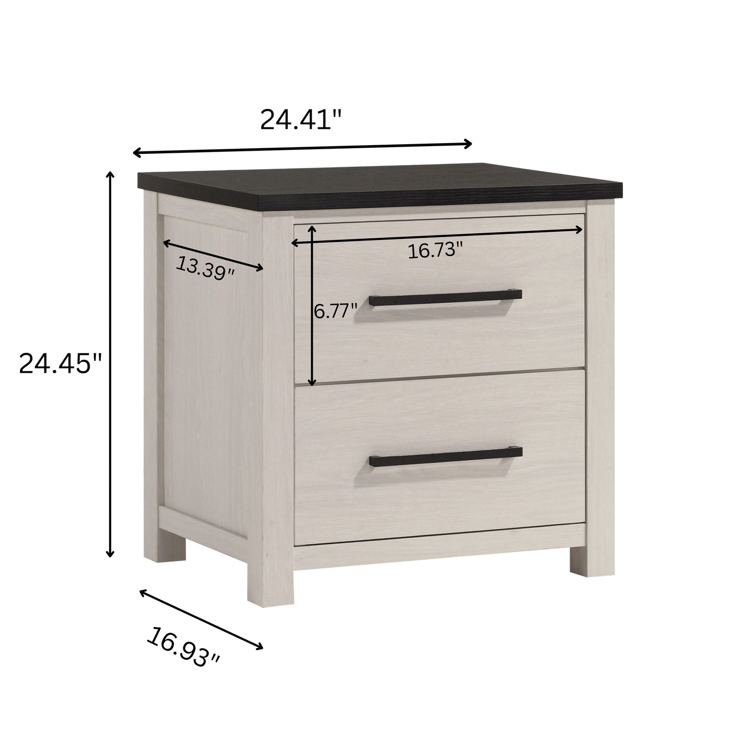 Roundhill Furniture Realynn 2-Drawer Bedroom Nightstand, Off-White Finish