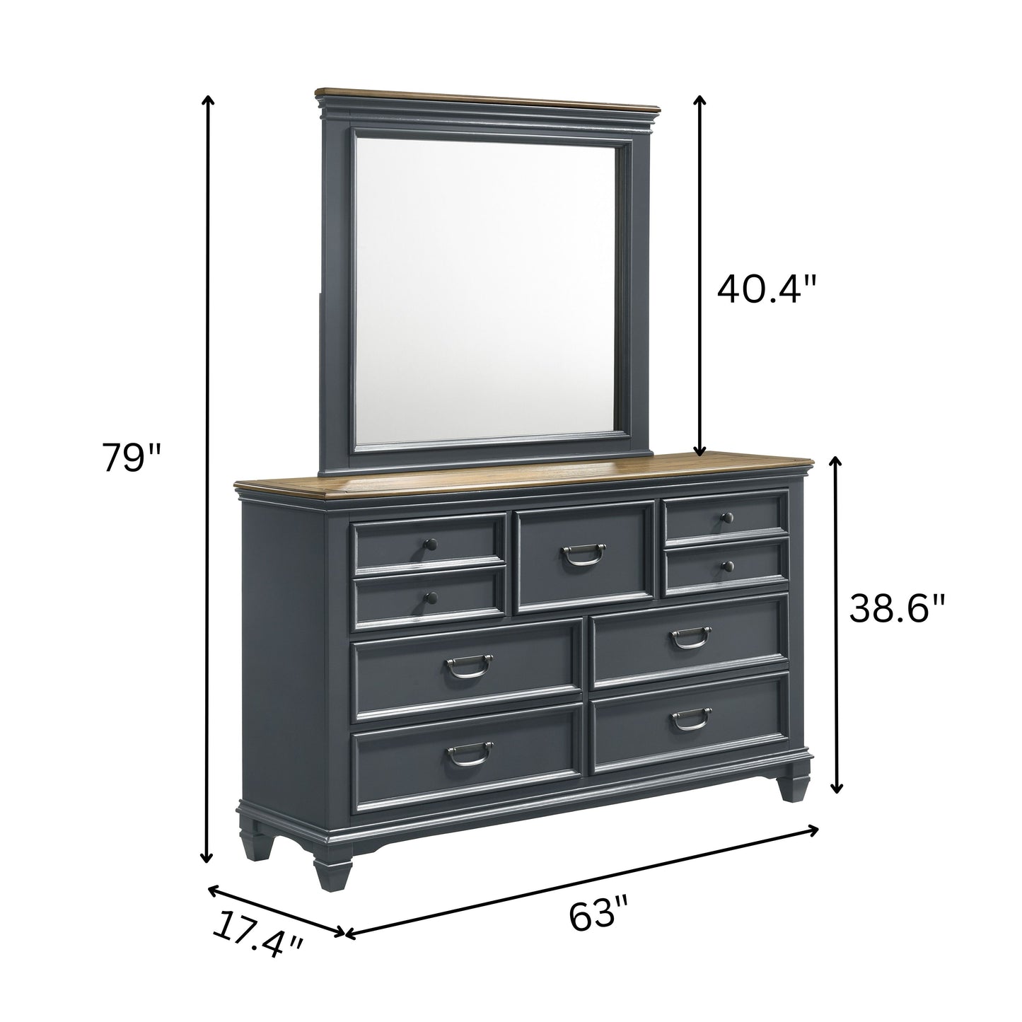 Tabner Clelane Wood 7-Drawer Dresser with Mirror