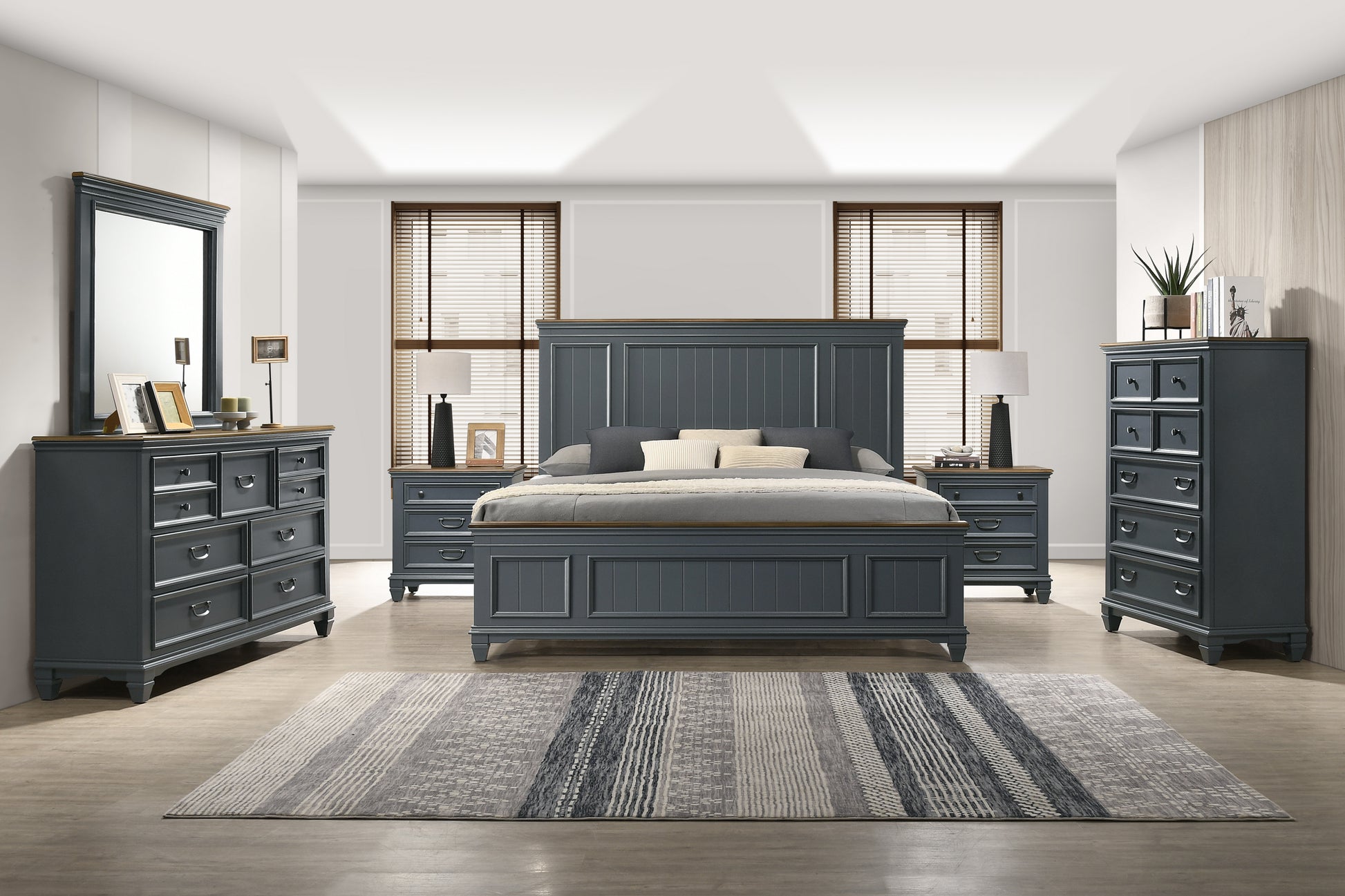 blue dresser bedroom Roundhill Furniture Clelane Wood Bedroom Set with Shiplap Panel Bedroo