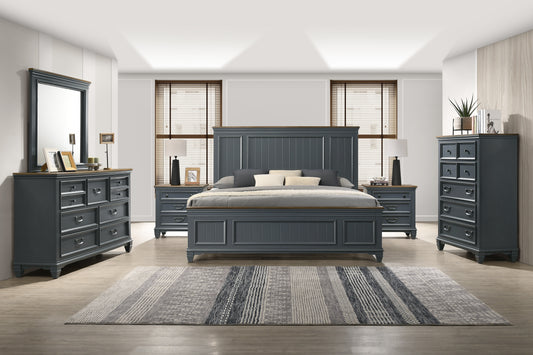 Roundhill Furniture Clelane Wood Bedroom Set with Shiplap Panel Bedroom Collection, Slate Blue