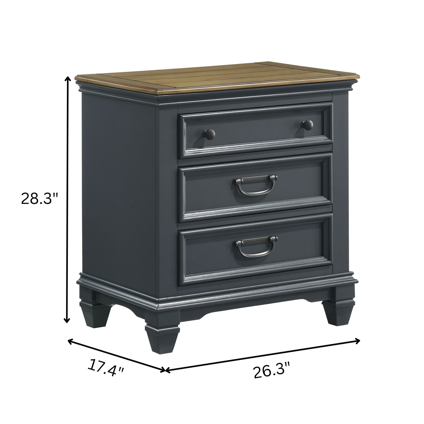 Roundhill Furniture Clelane Wood 3-Drawer Nightstand