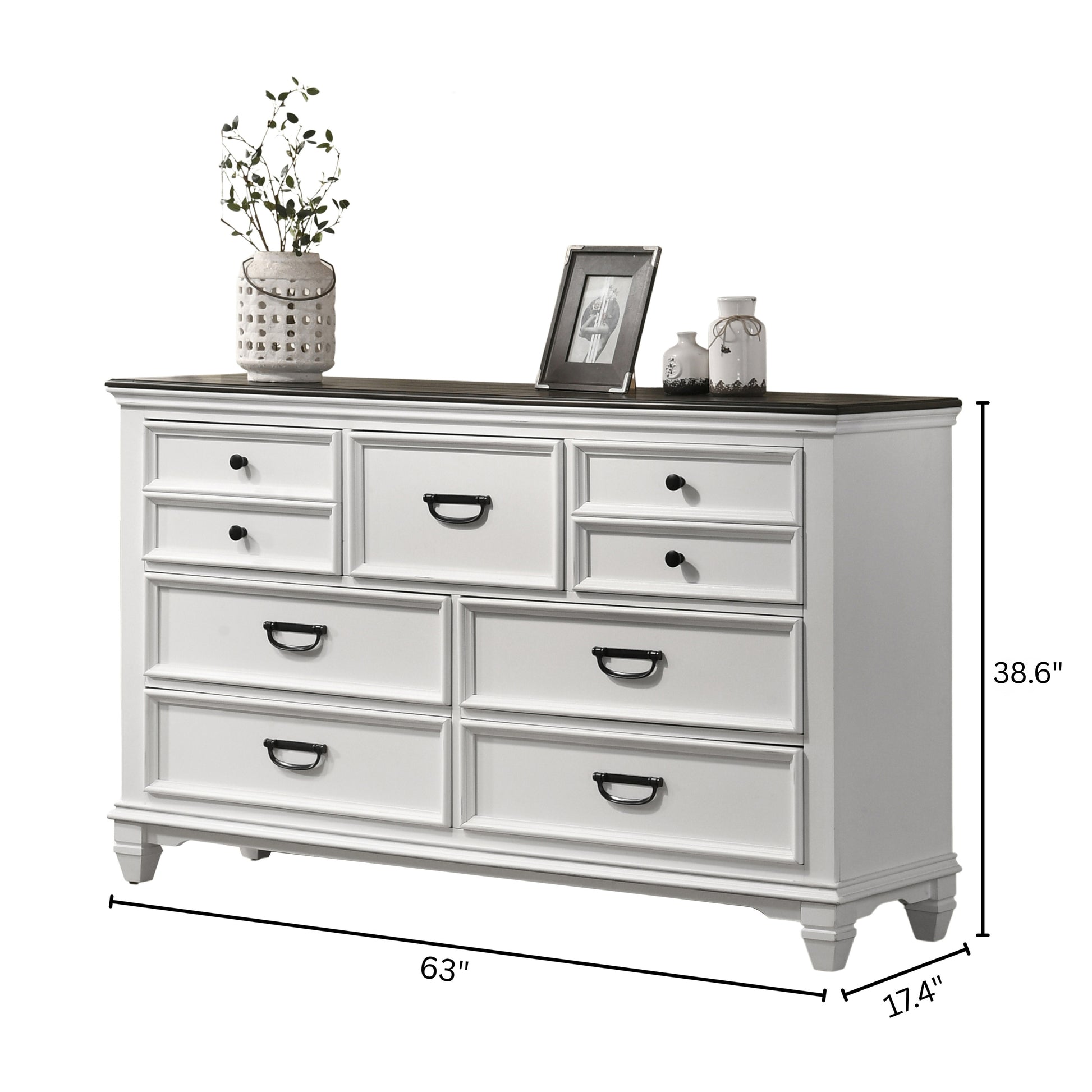 gray and white dresser Roundhill Furniture Clelane Wood 7-Drawer Dresser