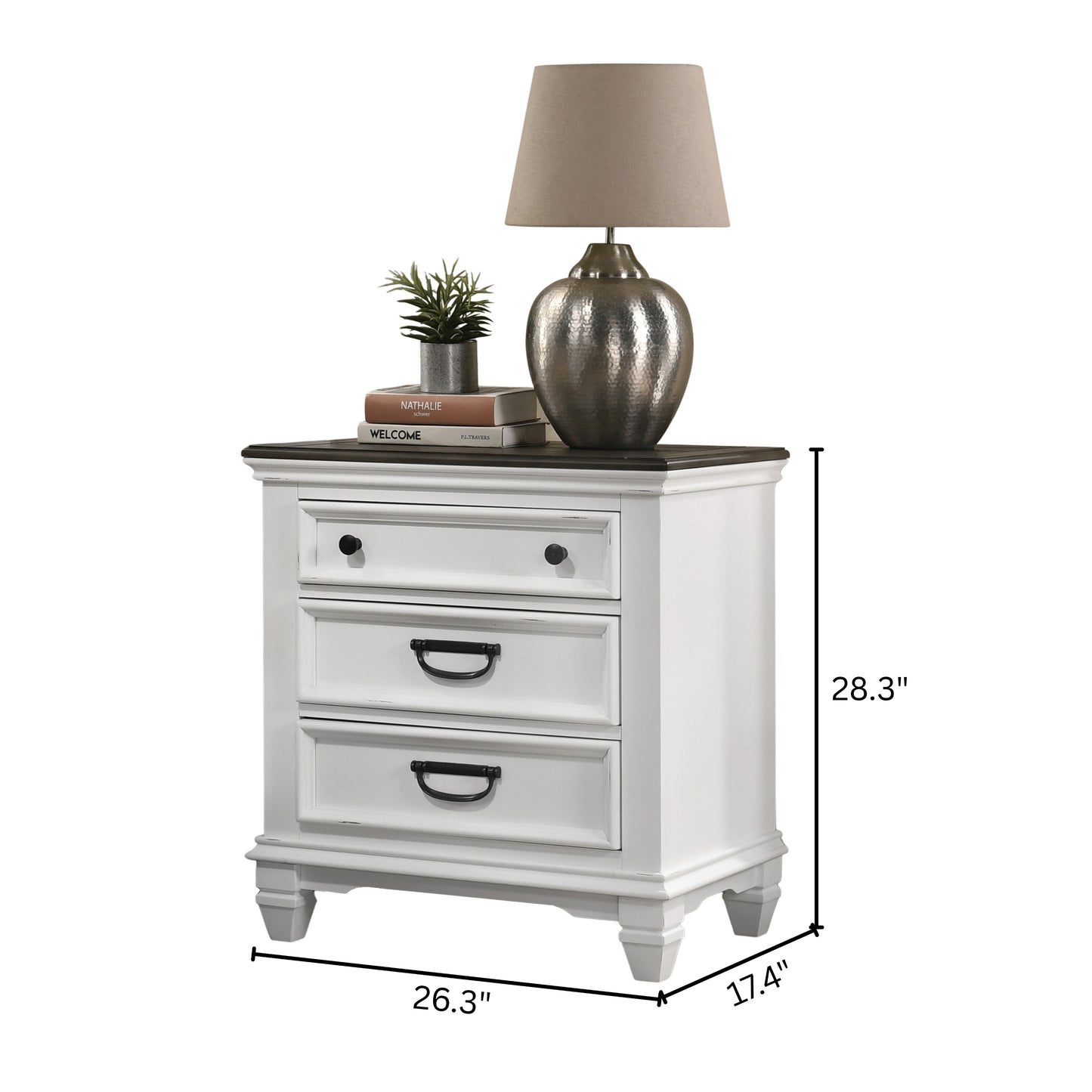 Roundhill Furniture Clelane Wood 3-Drawer Nightstand
