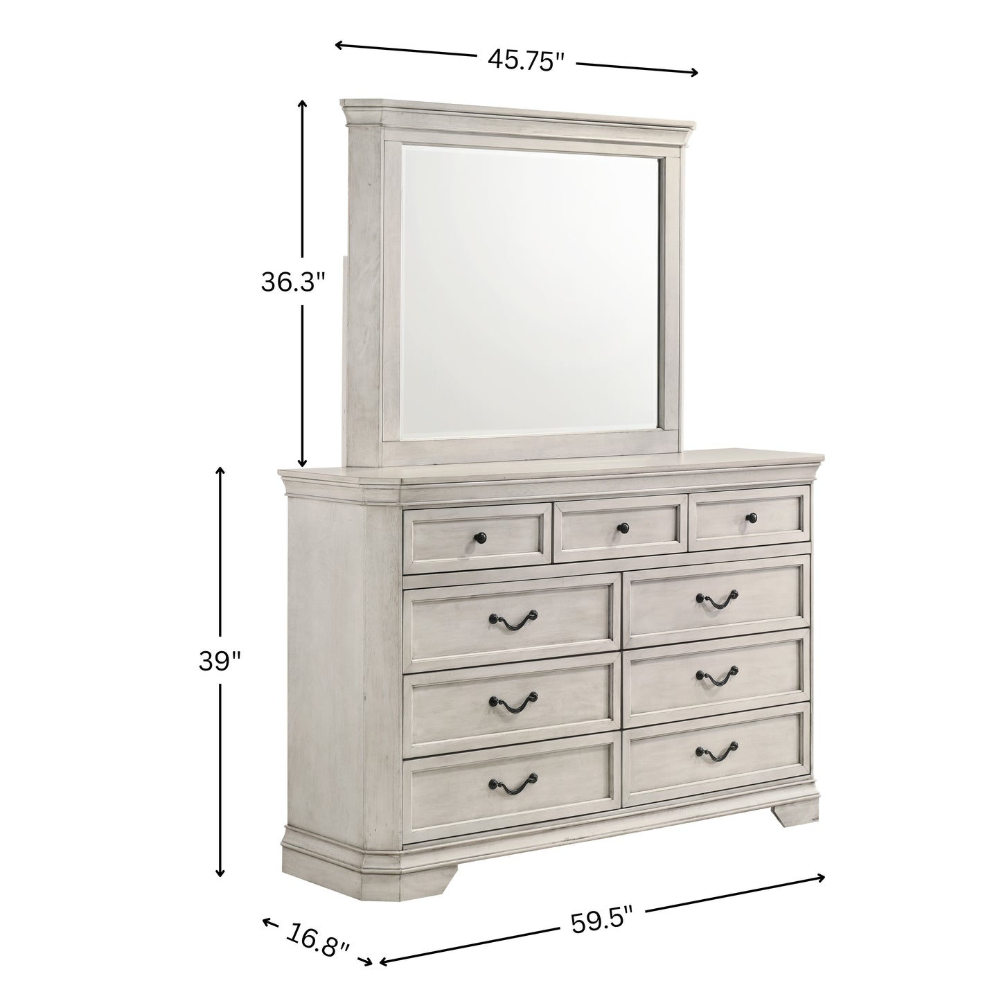 Tabner Maderne Traditional Wood 9-Drawer Dresser with Mirror