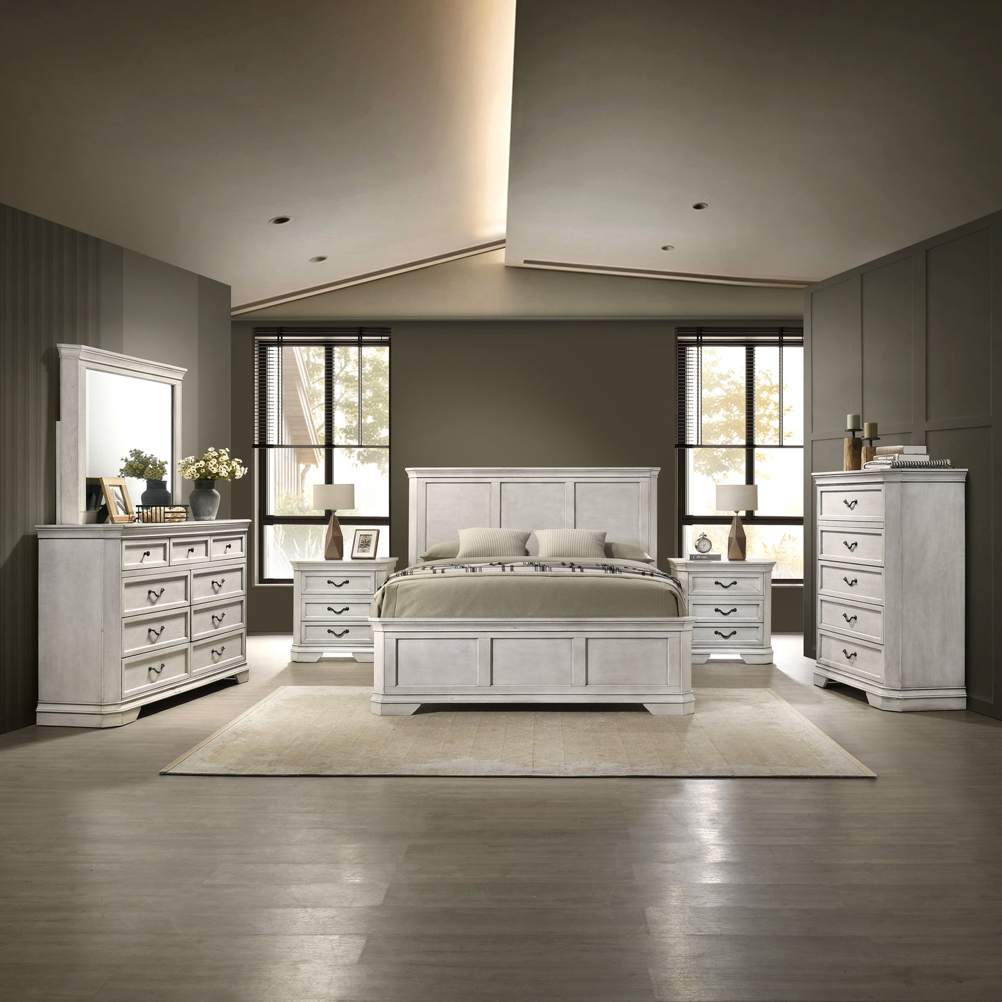 Roundhill Furniture Maderne Traditional Wood Panel Bedroom Collection
