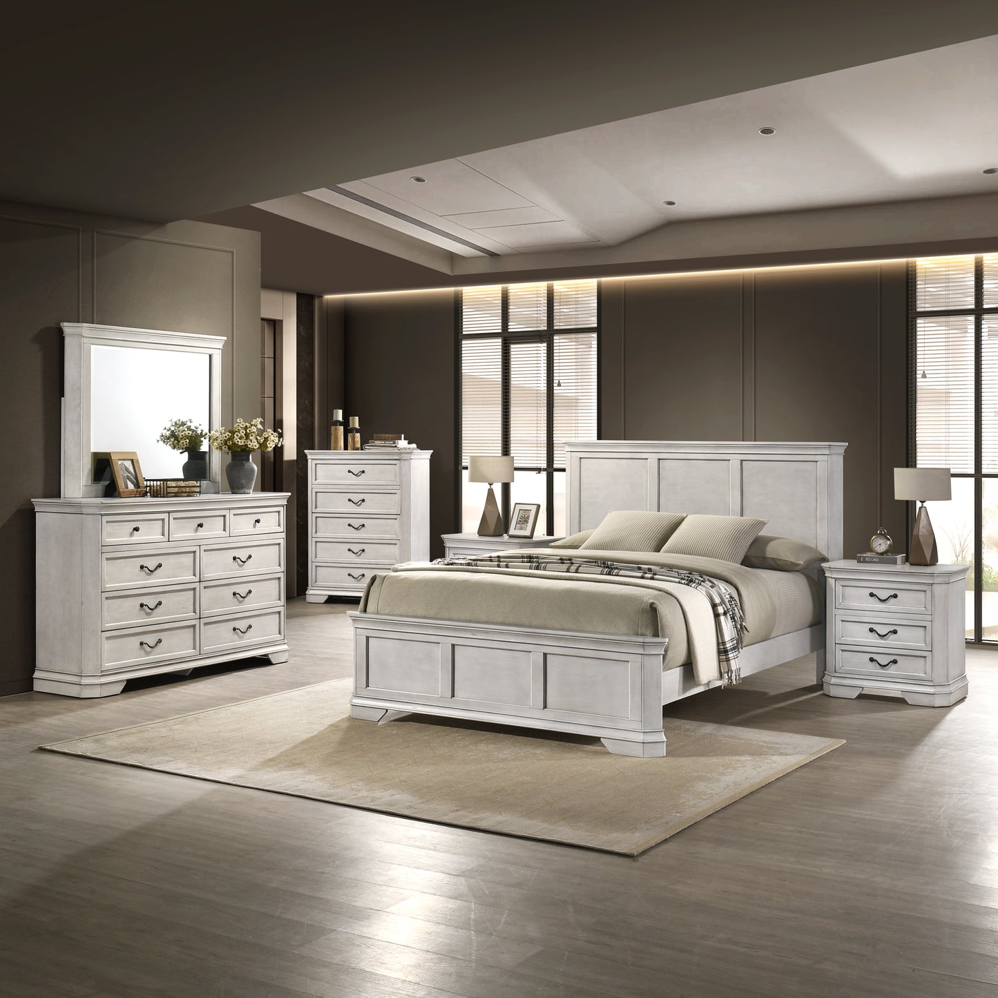 Roundhill Furniture Maderne Traditional Wood Panel Bedroom Collection