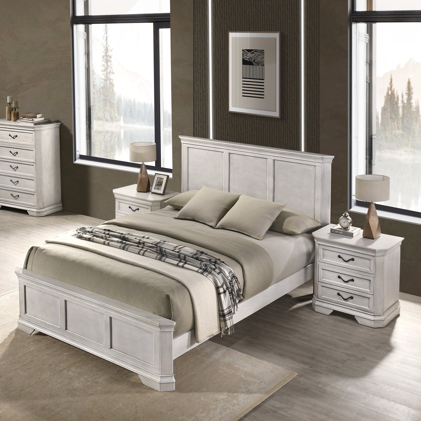 Roundhill Furniture Maderne Traditional Wood Panel Bedroom Collection