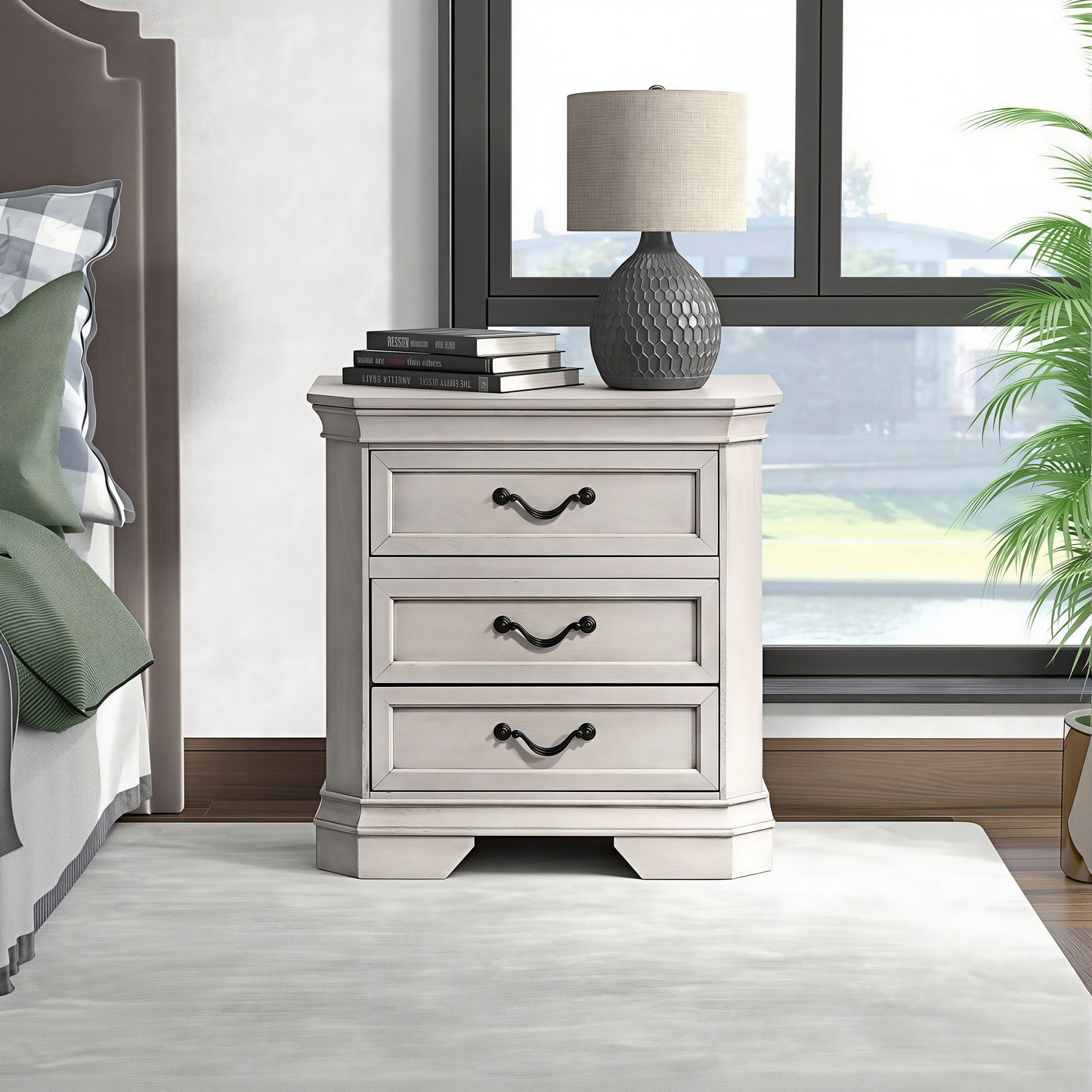 Roundhill Furniture Maderne Traditional Wood 3-Drawer Nightstand