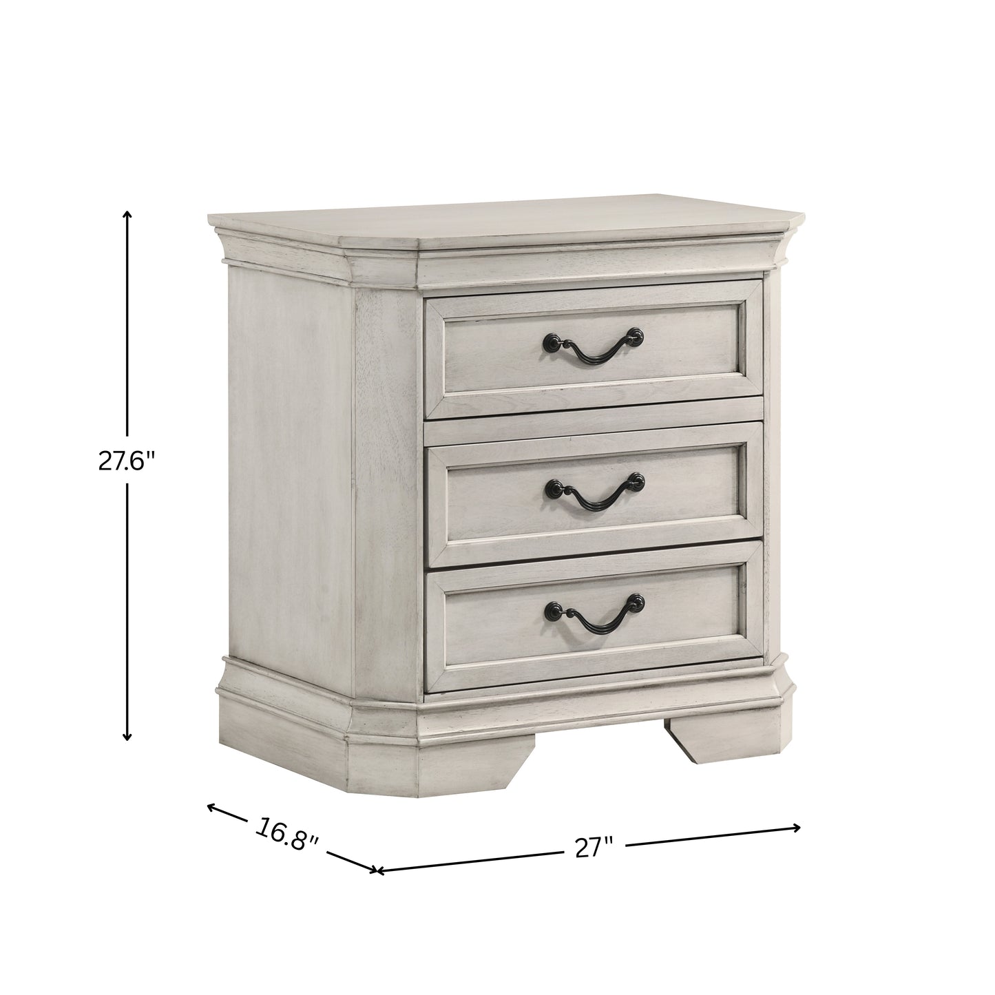 Roundhill Furniture Maderne Traditional Wood 3-Drawer Nightstand