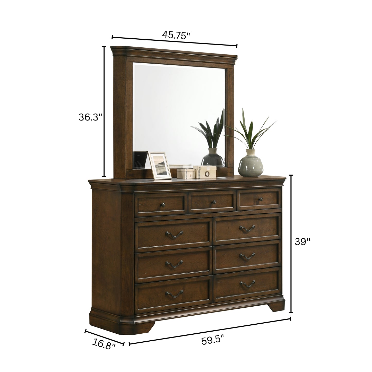 Roundhill Furniture Maderne Traditional Wood 9-Drawer Dresser with Mir, image size:1445x1445