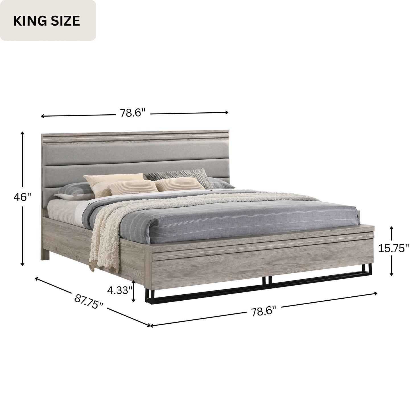 Alvear Upholstered Wood Wallbed Bed Collection with White LED Lights, Weathered Gray
