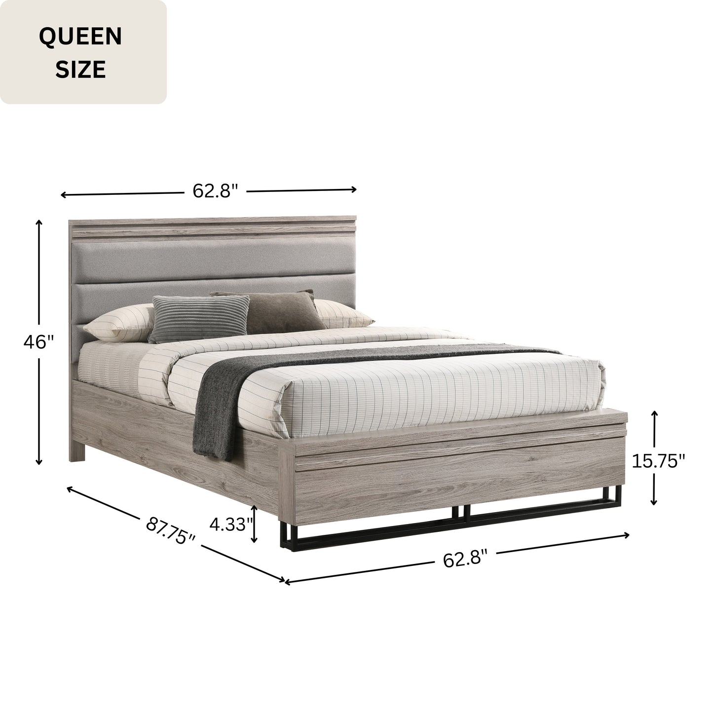 Alvear Upholstered Wood Wallbed Bed Collection with White LED Lights, Weathered Gray