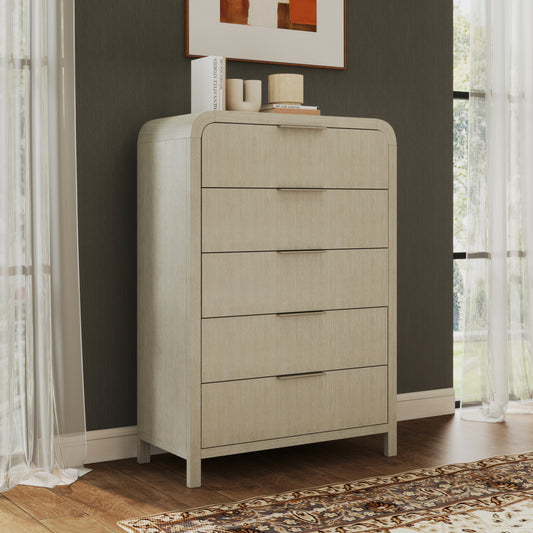 Roundhill Furniture Tavari Contemporary 5-Drawer Wood Chest, Light Gray