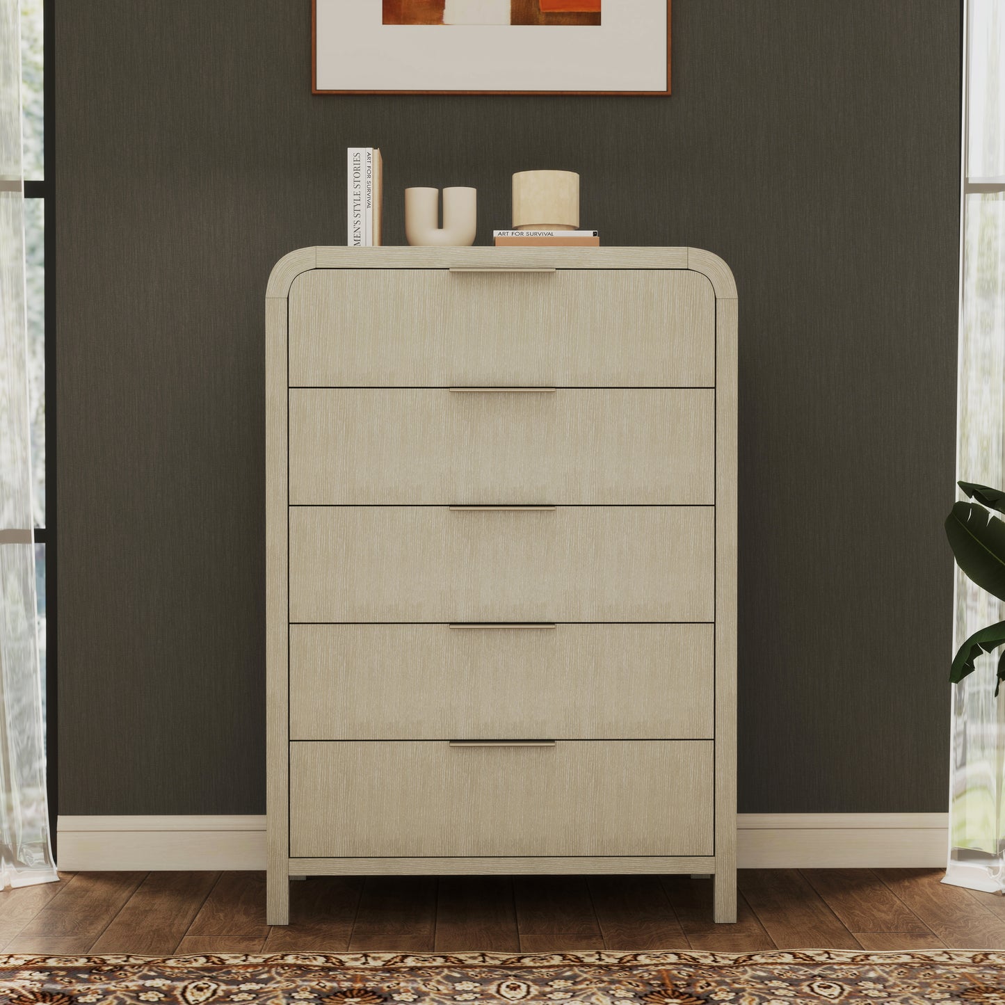 Roundhill Furniture Tavari Contemporary 5-Drawer Wood Chest, Light Gray