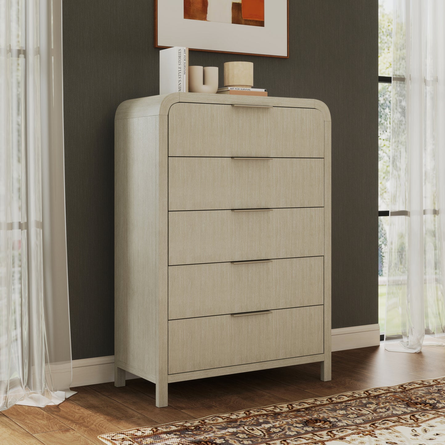 Roundhill Furniture Tavari Contemporary 5-Drawer Wood Chest, Light Gray