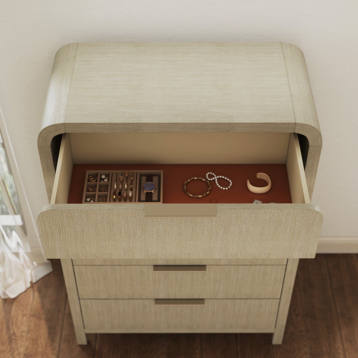Roundhill Furniture Tavari Contemporary 5-Drawer Wood Chest, Light Gray