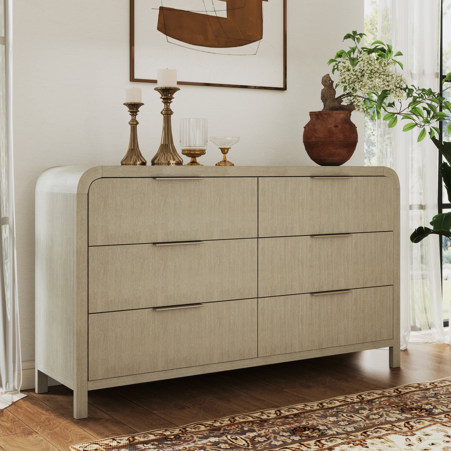 Roundhill Furniture Tavari Contemporary 6-Drawer Wood Dresser, Light G Roundhill Furniture Tavari Contemporary 6-Drawer Wood Dresser, Light G