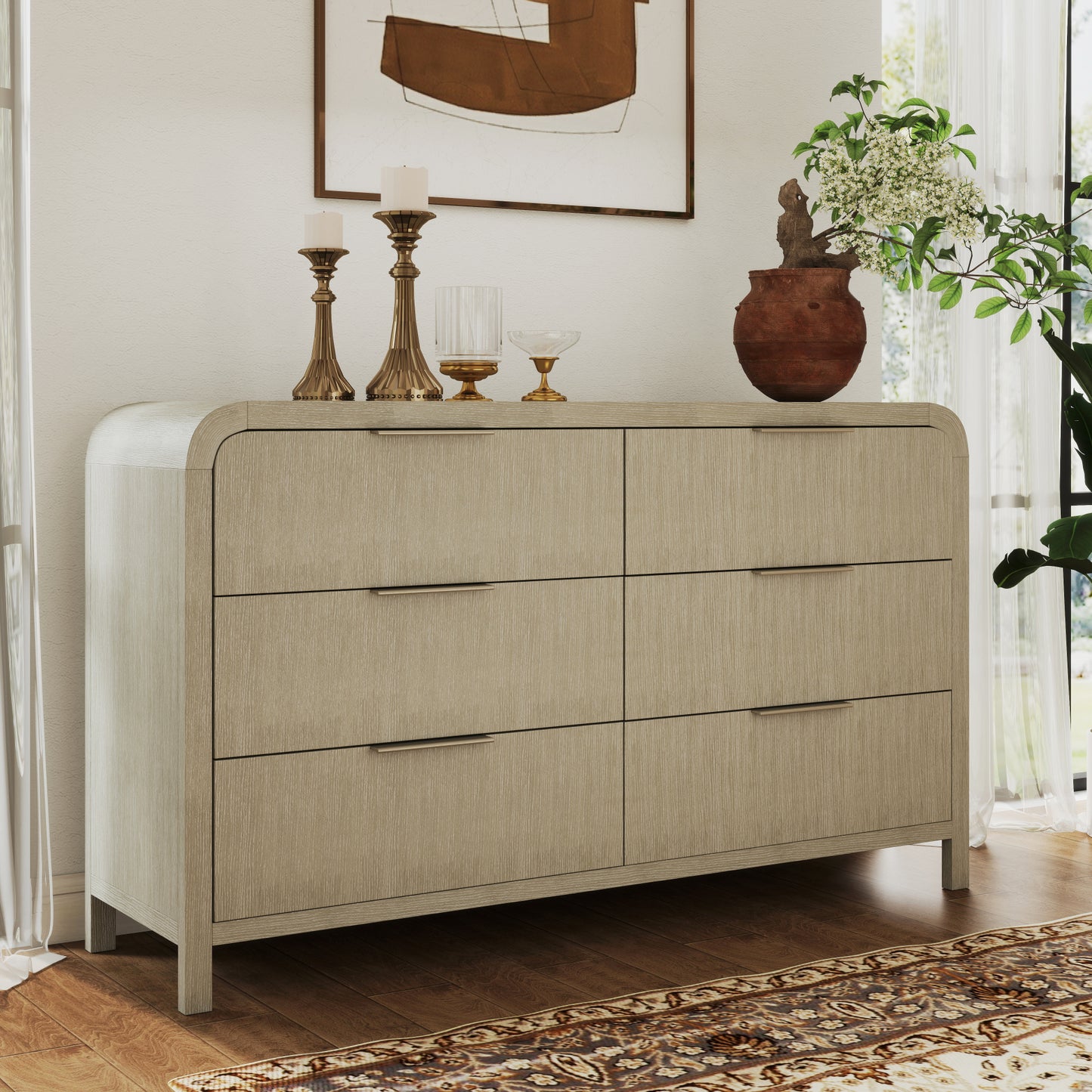 Roundhill Furniture Tavari Contemporary 6-Drawer Wood Dresser, Light Gray