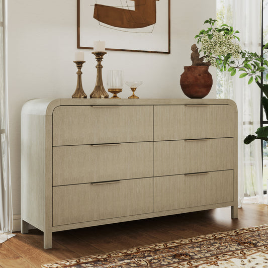 Roundhill Furniture Tavari Contemporary 6-Drawer Wood Dresser, Light Gray