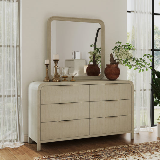 Roundhill Furniture Tavari Contemporary 6-Drawer Wood Dresser with Mirror, Light Gray