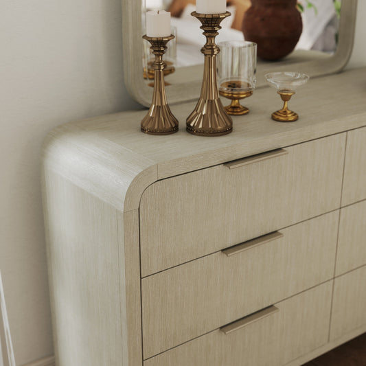 Roundhill Furniture Tavari Contemporary 6-Drawer Wood Dresser with Mirror, Light Gray