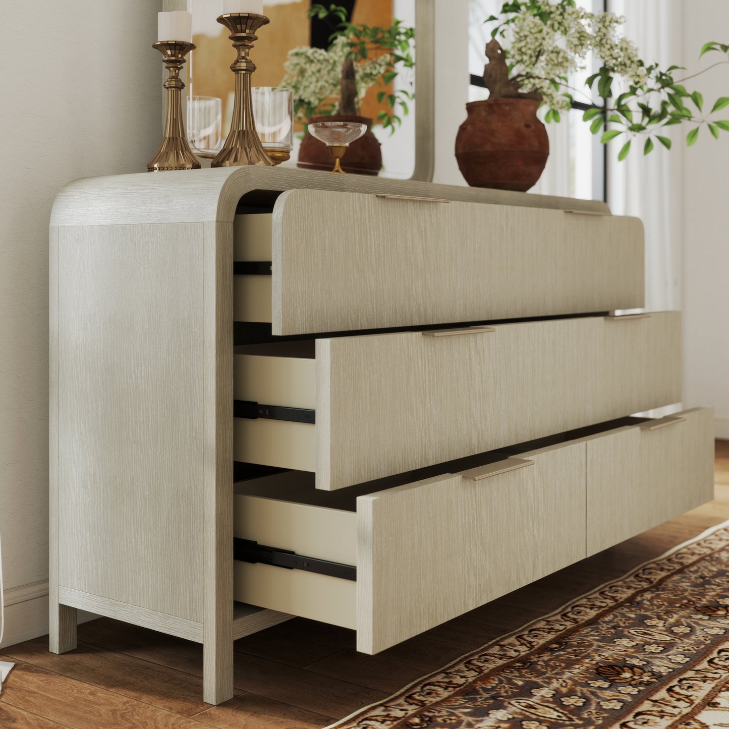 Roundhill Furniture Tavari Contemporary 6-Drawer Wood Dresser with Mirror, Light Gray