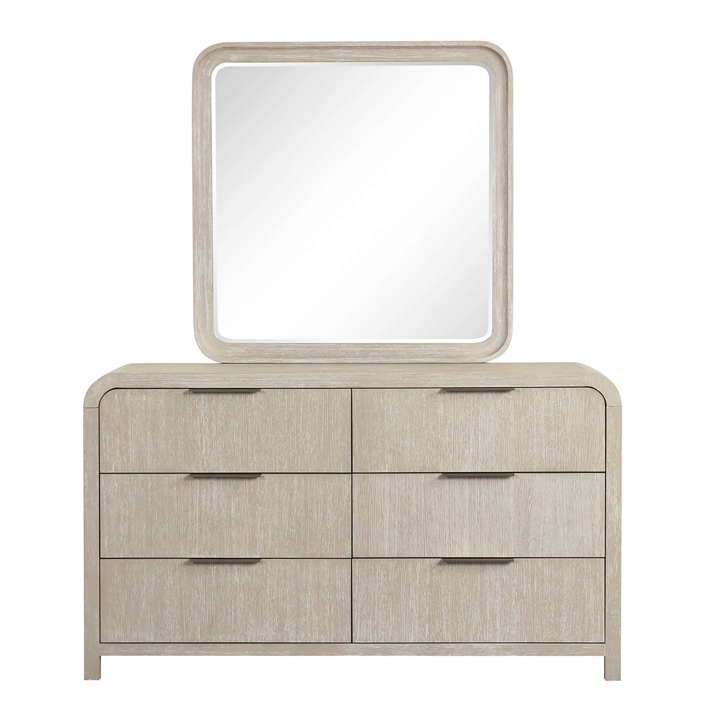 Roundhill Furniture Tavari Contemporary 6-Drawer Wood Dresser with Mirror, Light Gray