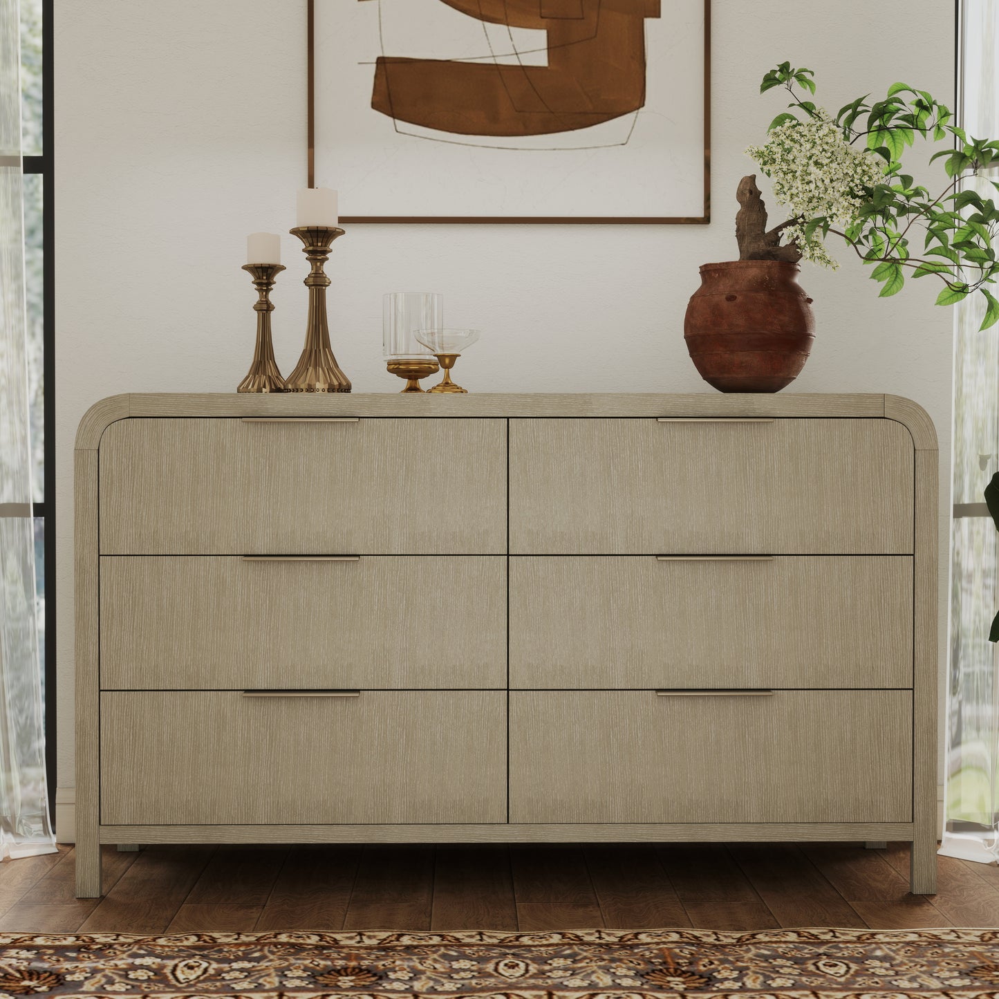 Roundhill Furniture Tavari Contemporary 6-Drawer Wood Dresser, Light Gray
