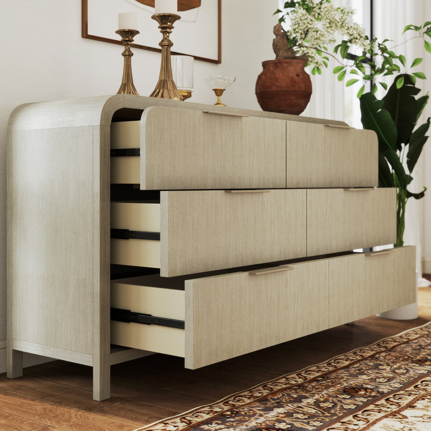 Roundhill Furniture Tavari Contemporary 6-Drawer Wood Dresser, Light Gray
