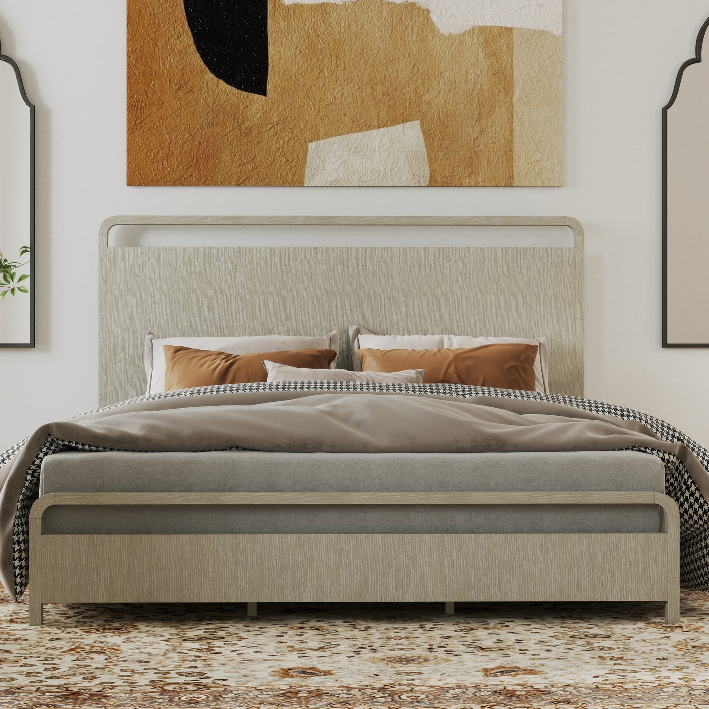 Roundhill Furniture Tavari Wood Panel Bed, Light Gray Finish