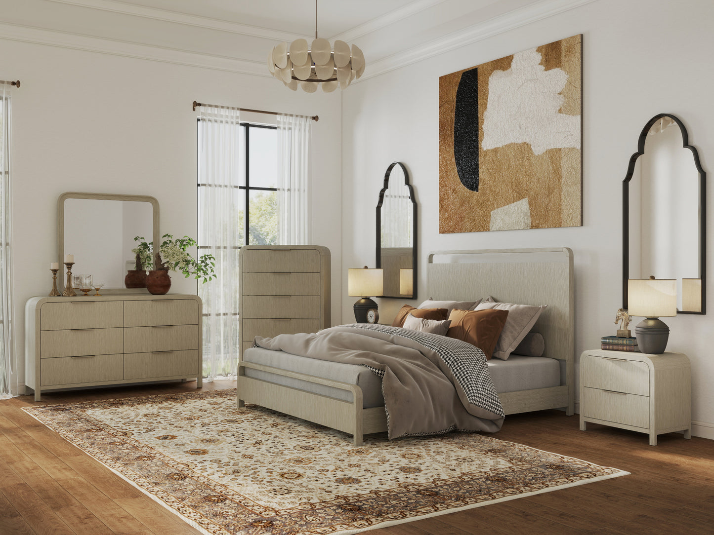 Roundhill Furniture Tavari Bedroom Collection in Light Gray