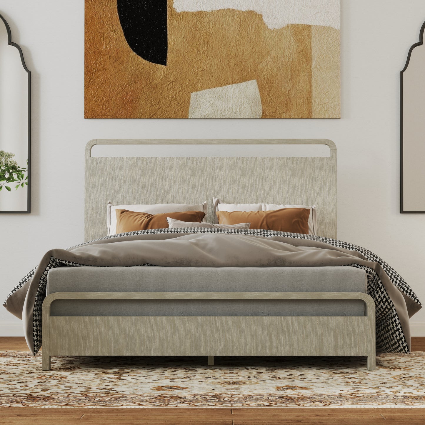 Roundhill Furniture Tavari Wood Panel Bed, Light Gray Finish
