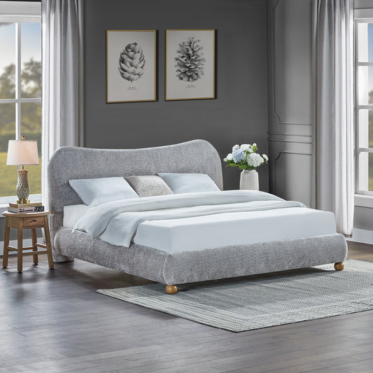 Roundhill Furniture Lunara Gray Upholstered Platform Bed with Bun Feet