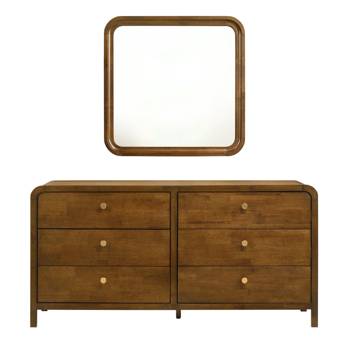 Roundhill Furniture Eldren 6-Drawer Wood Dresser with Mirror, Walnut Finish