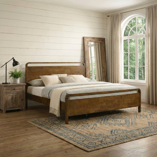 Roundhill Furniture Eldren Wood Platform Bed in Walnut Finish