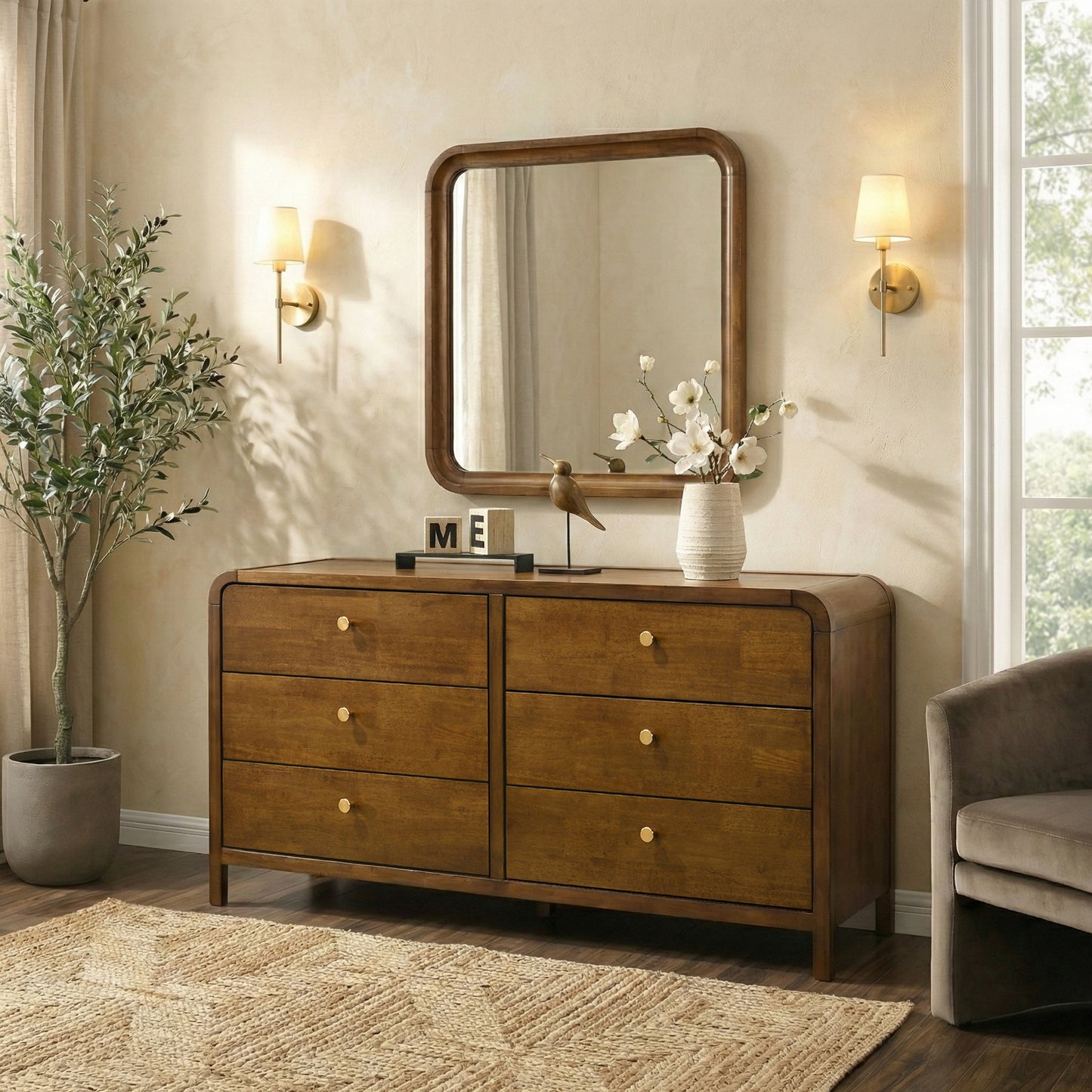Roundhill Furniture Eldren Wood Bedroom Collection, Walnut Finish