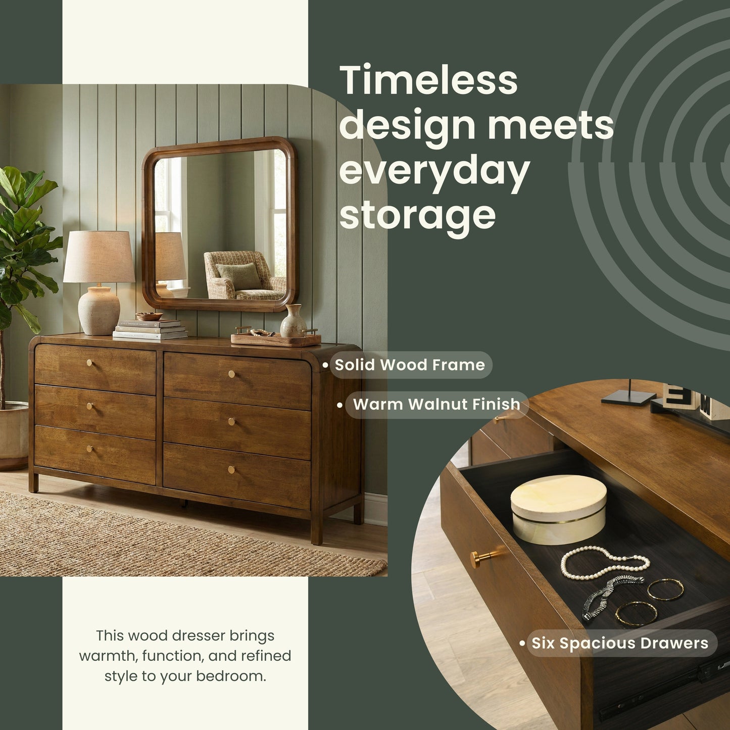 Roundhill Furniture Eldren Wood Bedroom Collection, Walnut Finish