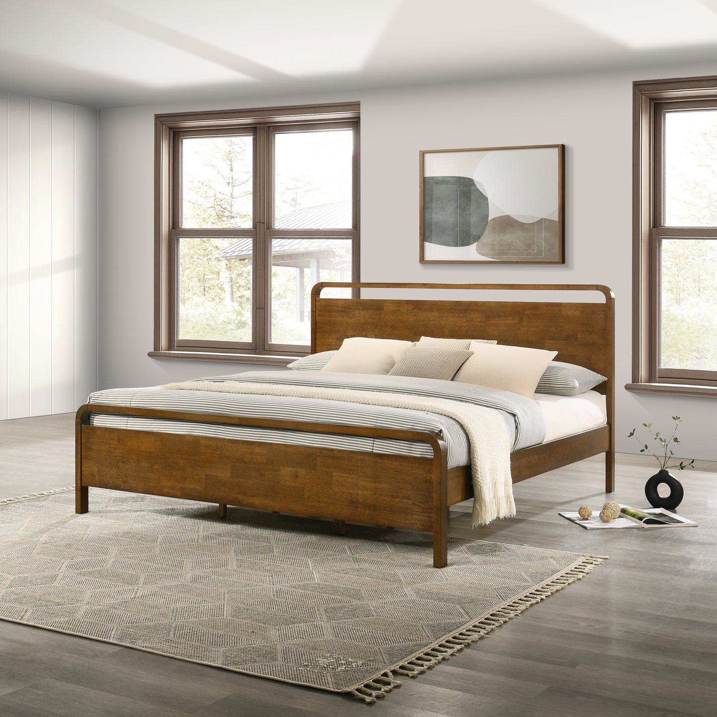 Roundhill Furniture Eldren Wood Platform Bed in Walnut Finish