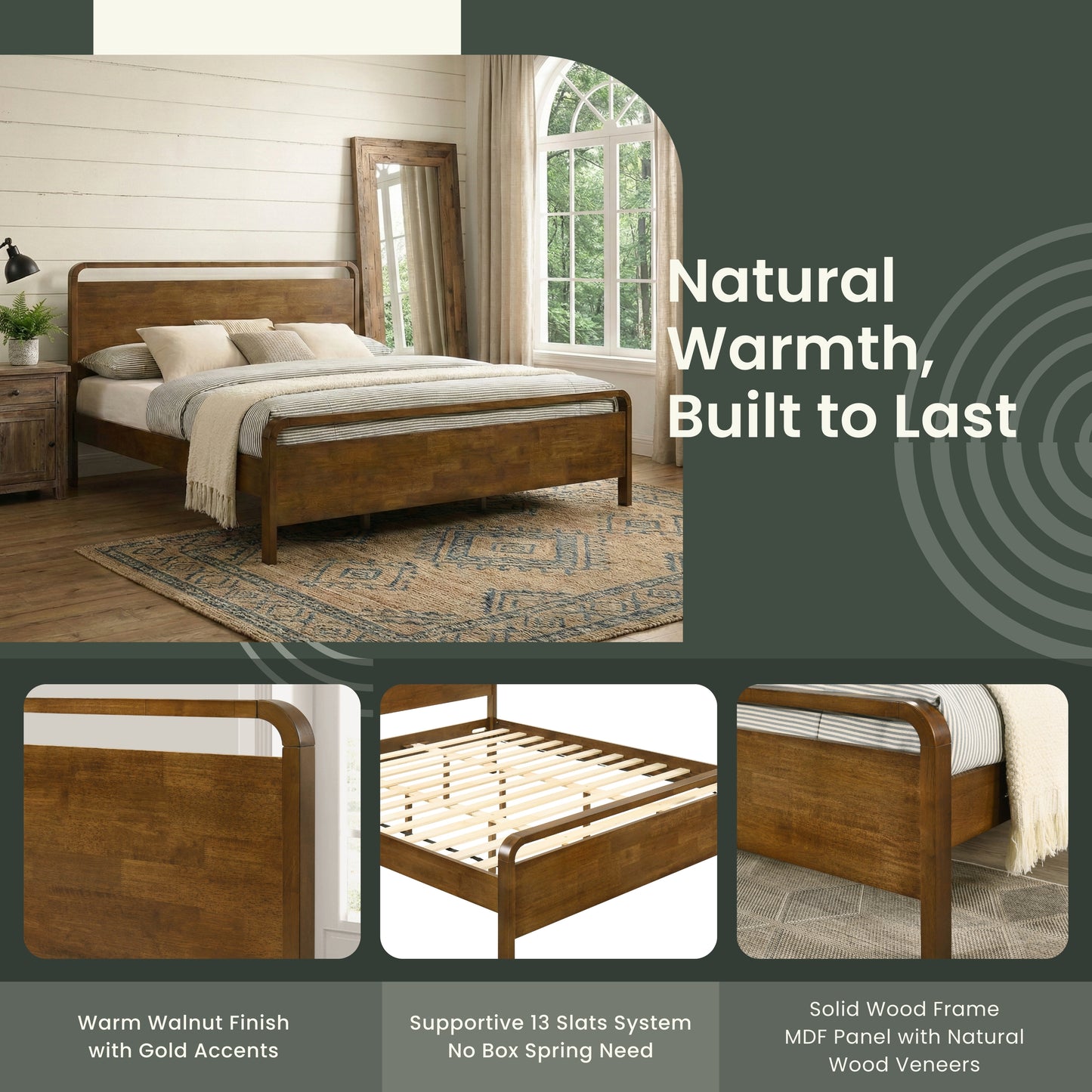 Roundhill Furniture Eldren Wood Platform Bed in Walnut Finish