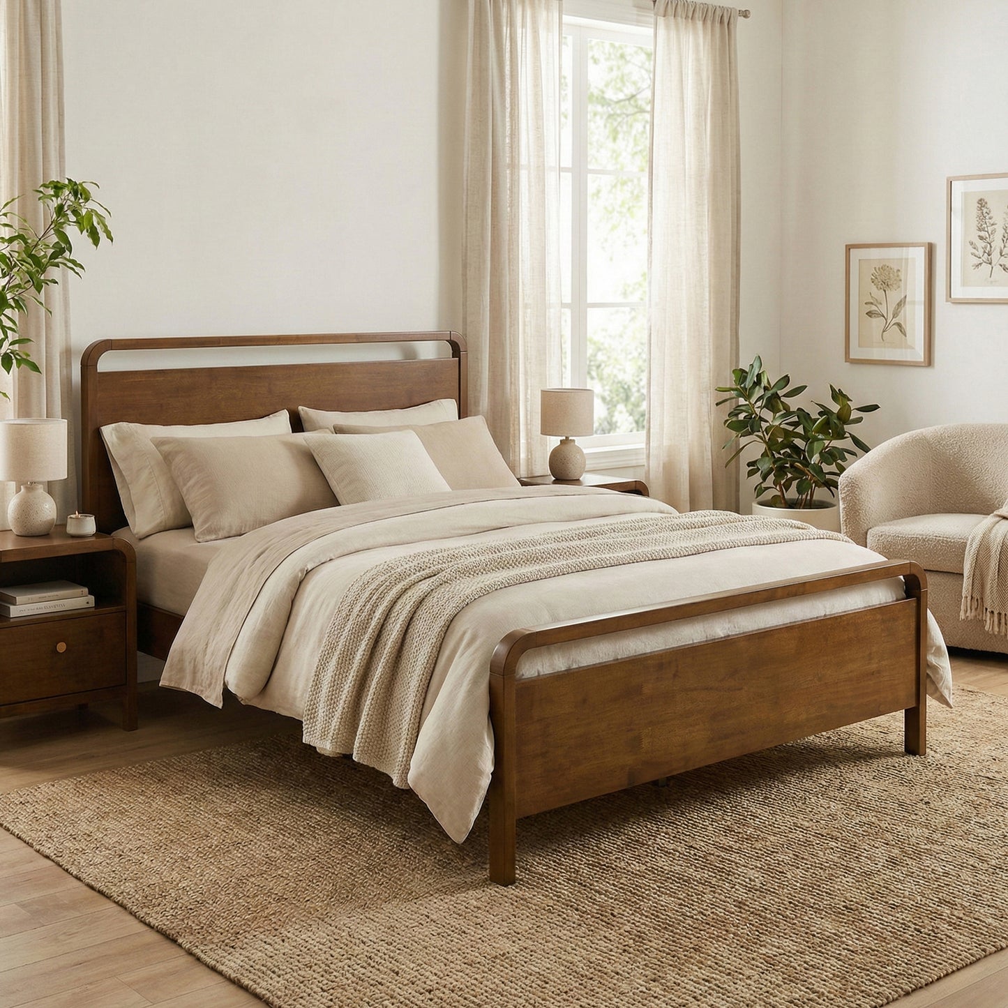 Roundhill Furniture Eldren Wood Platform Bed in Walnut Finish