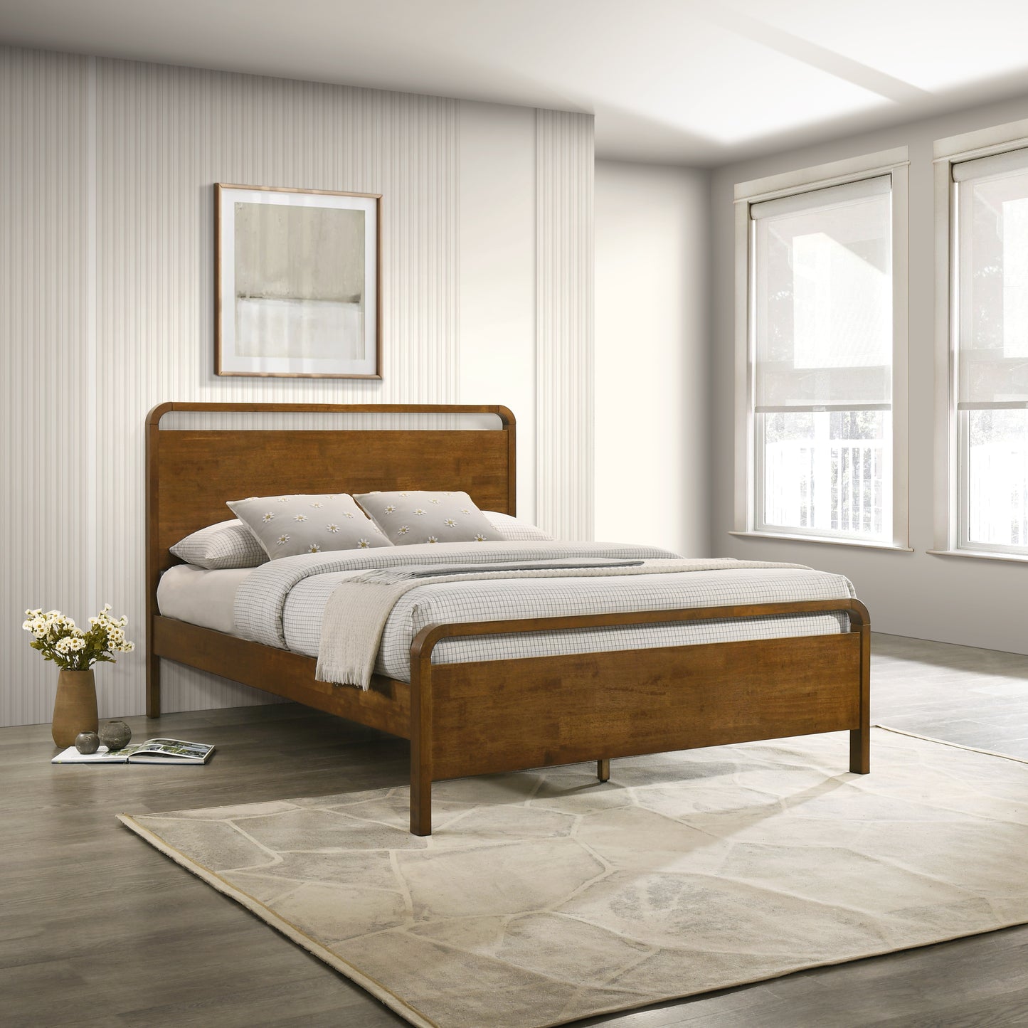 Roundhill Furniture Eldren Wood Platform Bed in Walnut Finish