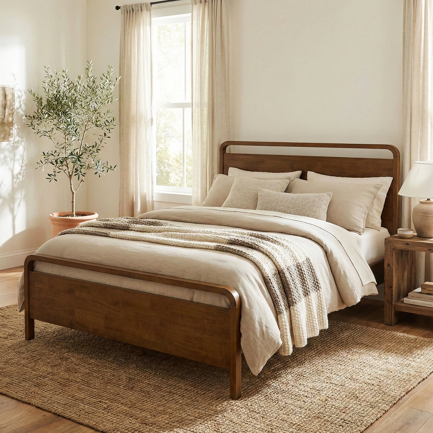 Roundhill Furniture Eldren Wood Platform Bed in Walnut Finish