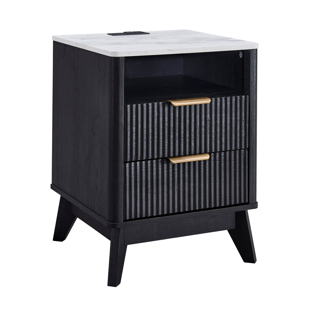 Roundhill Furniture Lyra Mid-Century Modern 2-Drawer Nightstand with Charging Station