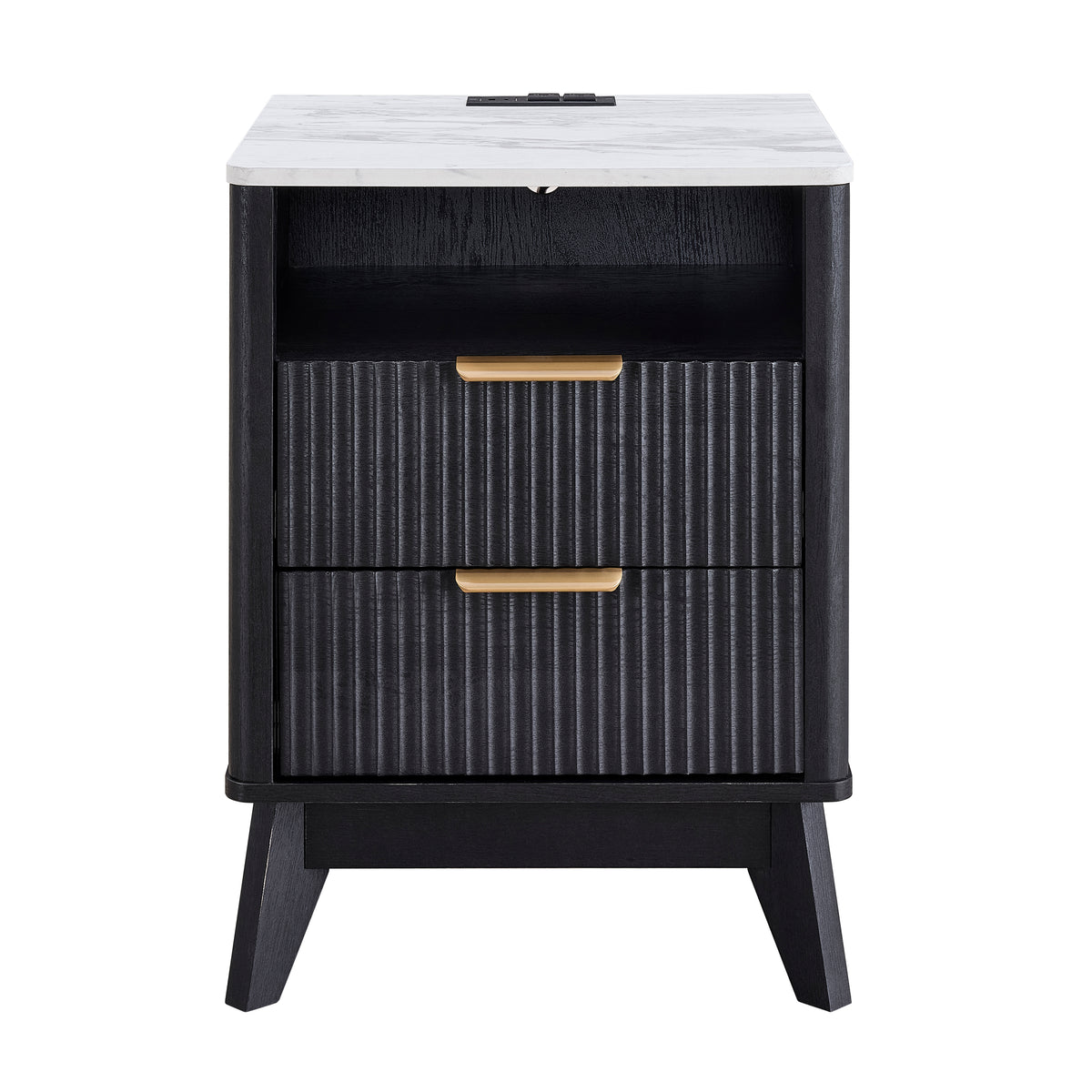 Roundhill Furniture Lyra Mid-Century Modern 2-Drawer Nightstand with Charging Station