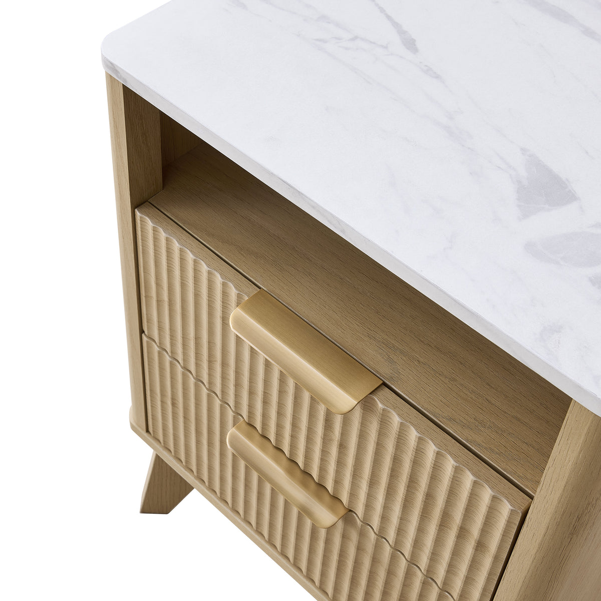 Roundhill Furniture Lyra Mid-Century Modern 2-Drawer Nightstand with Charging Station