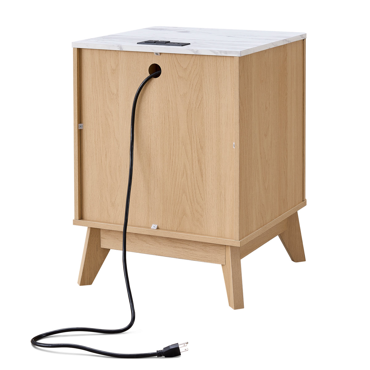 Roundhill Furniture Lyra Mid-Century Modern 2-Drawer Nightstand with Charging Station