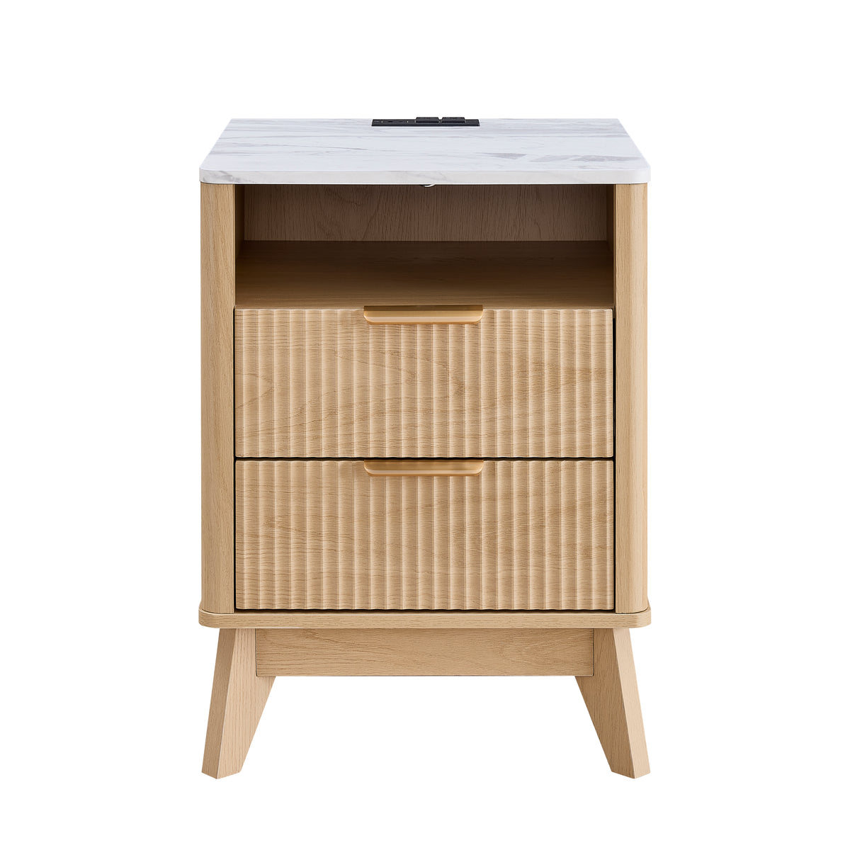 Roundhill Furniture Lyra Mid-Century Modern 2-Drawer Nightstand with Charging Station