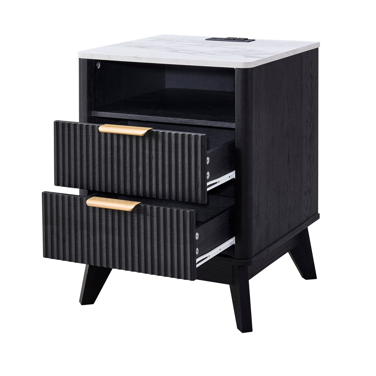 Roundhill Furniture Lyra Mid-Century Modern 2-Drawer Nightstands with Charging Station, Set of 2
