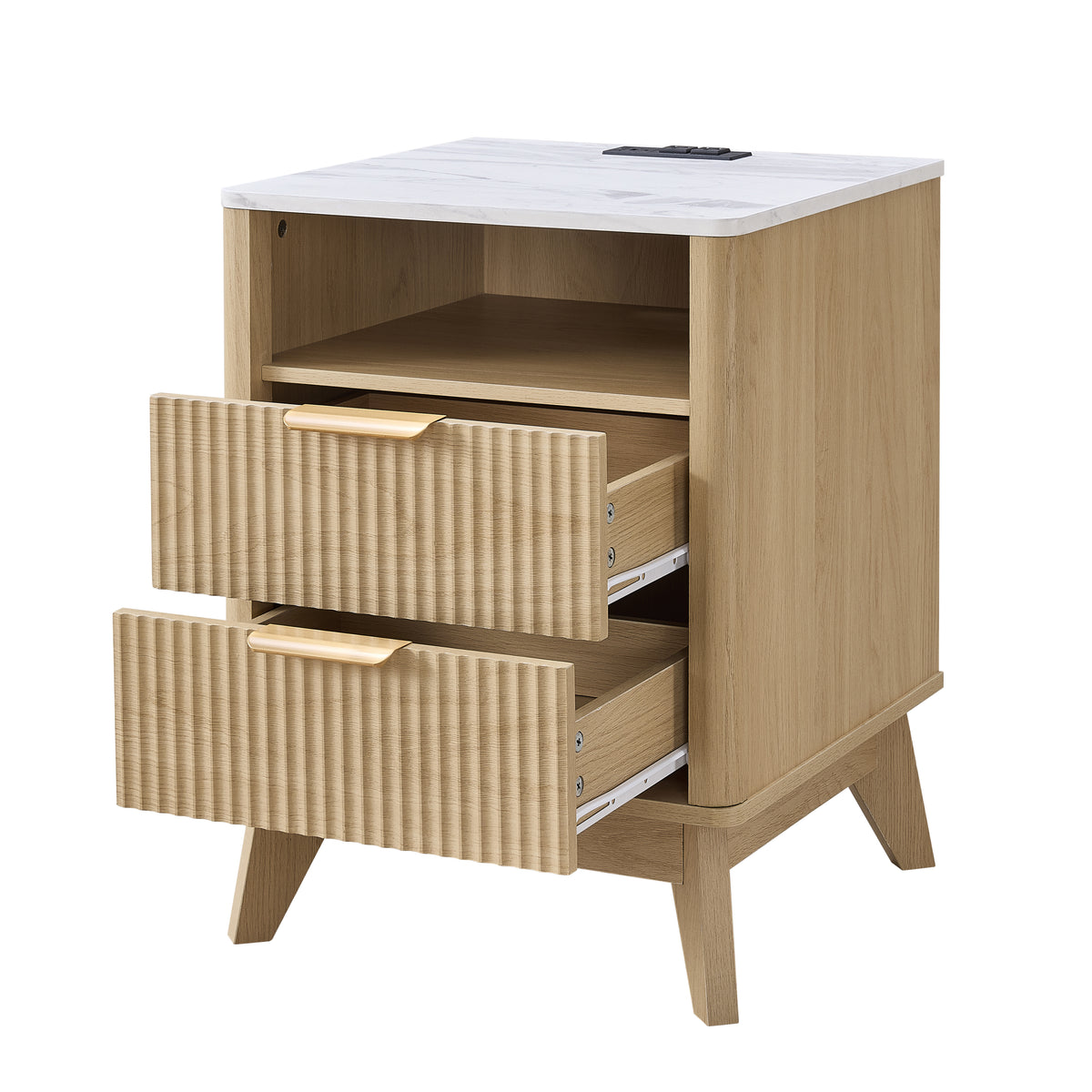 Roundhill Furniture Lyra Mid-Century Modern 2-Drawer Nightstands with Charging Station, Set of 2