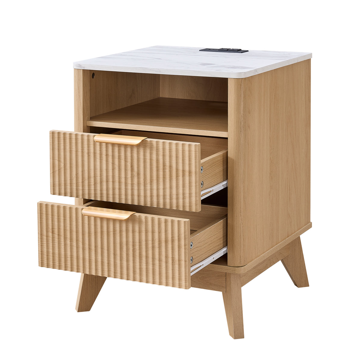 Roundhill Furniture Lyra Mid-Century Modern 2-Drawer Nightstands with Charging Station, Set of 2